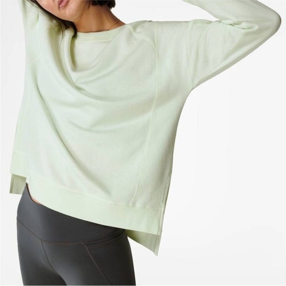 Sweaty Betty After Class Sweatshirt Crew Neck Large Thumbholes Lucent Green - Picture 1 of 9